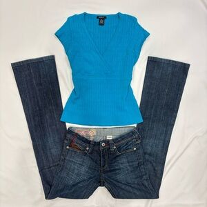 Y2K Blue Baby Doll Top